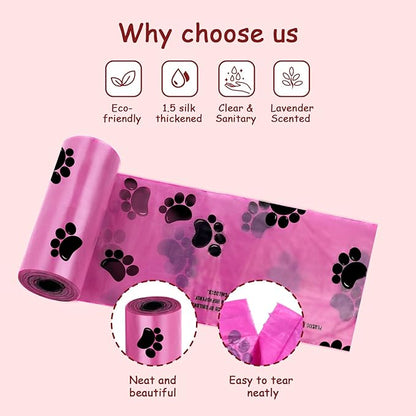 Dog Poop Bags Dispenser with Carabiner Clip, Doggy Poop Bag Holders for Leashes Include 1 Roll (15 Bags) Leak-Proof Large Lavender Scented Doggie Pet Waste Bags, Eco-Friendly Dog Accessories, Red