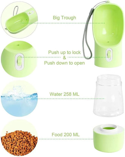 Outdoor Dog Water Bottle Dispenser - Leak Proof Water Bottle for dogs On The Go with Food Container Multifunctional Travel Dog Water Bottle（Green）