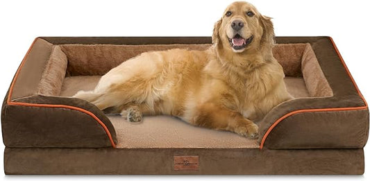 Dog Beds for Extra Large Dogs, Waterproof Orthopedic Foam XL Dog Bed with Bolster, Washable Dog Bed Sofa Pet Bed with Removable Cover & Non-Slip Bottom(X-large,Brown)