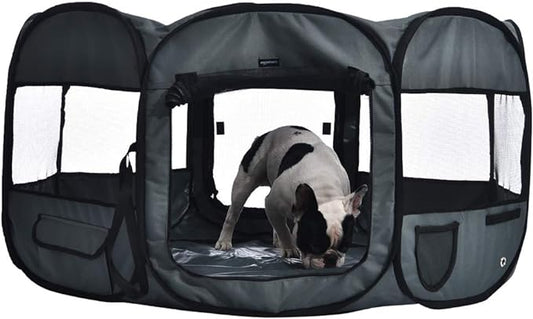 Amazon Basics Portable Soft Pet Dog Octagonal Travel Playpen, Large (45 x 45 x 24 Inches), Grey