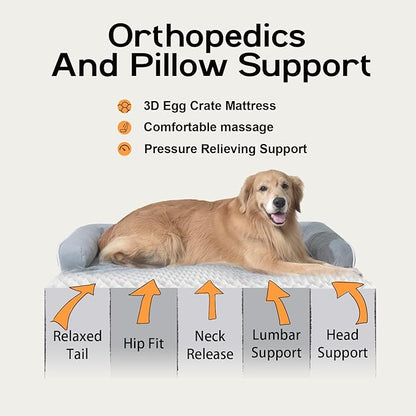 Large Dog Bed Orthopedic Washable, Medium Large XXXLarge Dogs, Orthopedic Dog Bed with Waterproof Cover and Removable Egg Foam, Couch Bed Bolster