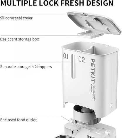 PETKIT Automatic Cat Feeder, 5L Automatic Cat Food Dispenser with Two Food Hoppers, Large Capacity Pet Dry Food Dispenser for Cat Dog, Automatic Dog Feeder with Wi-Fi, Detection Sensor/Portion Control