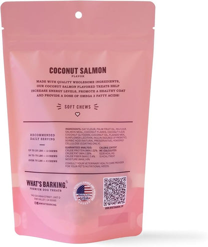 What's Barking Coconut Salmon Soft Chews - Premium Chewy Dog Treats, Omega 3, Natural Ingredients, No Wheat, Made in USA - 9 oz (Pack of 1)