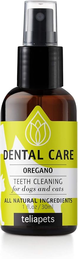 Teliapets Oregano Dental Care Spray for Pet's Teeth & Gums - Natural Dog's & Cat's Teeth Cleanser - Bad Breath, Plaque, Periodontitis & Gingivitis Fighter -Quick & Simple Oral Relief - 30ml / 1oz