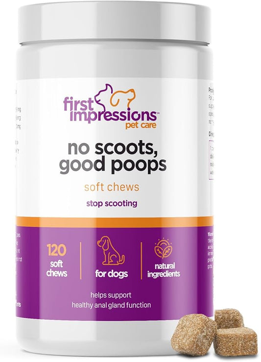 First Impressions No Scoots, Good Poops for Dogs - Tasty Soft Chews for Healthy Anal Gland and Digestion, High in Fiber for Dogs - with Beet Pulp, Psyllium Husk, and Pumpkin - 120 ct