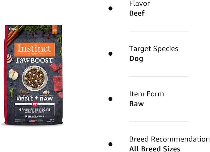 Instinct Raw Boost Grain Free Dry Dog Food, High Protein Real Beef Kibble + Freeze Dried Raw Dog Food, 20 lb. Bag