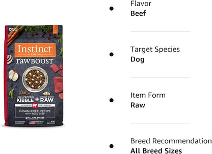 Instinct Raw Boost Grain Free Dry Dog Food, High Protein Real Beef Kibble + Freeze Dried Raw Dog Food, 20 lb. Bag