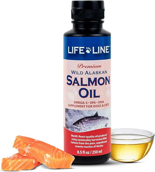 Life Line Pet Nutrition Wild Alaskan Salmon Oil Omega-3 Supplement for Skin & Coat – Supports Brain, Eye & Heart Health in Dogs & Cats, 8oz