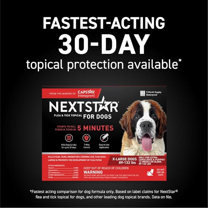 Flea and Tick Prevention for Dogs, Repellent, and Control, Fast Acting Waterproof Topical Drops for Extra-Large Dogs, 1 Month Dose