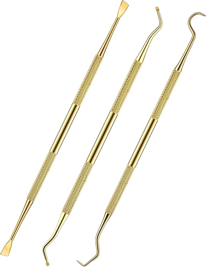 Hotop 3 Pieces Dog Dental Tooth Scaler and Scraper Stainless Double Headed Tarter Remover Scraper Pet Teeth Cleaning Tools for Dog and Cat (Gold)