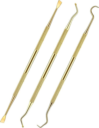 Hotop 3 Pieces Dog Dental Tooth Scaler and Scraper Stainless Double Headed Tarter Remover Scraper Pet Teeth Cleaning Tools for Dog and Cat (Gold)