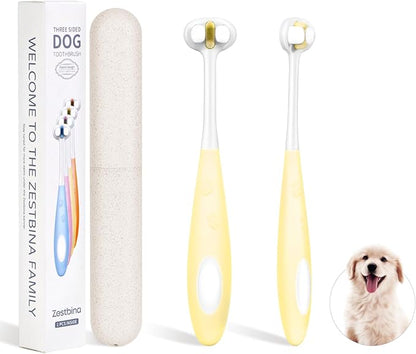 Ultra Soft Nano Bristles Dog Toothbrush,Pet Dental Care Kit,3 Sided Design for Easy Teeth Cleaning,Suitable for All Dogs,for Your Pet's Sensitive Teeth and Gums