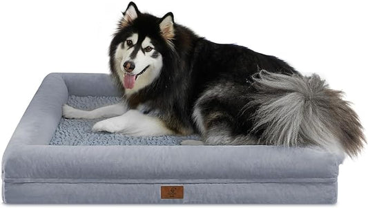 XL Dog Bed, Grey Orthopedic Gel Memory Foam Dog Bed, Washable Dog Bed with Removable Cover, Waterproof Non-Slip Bottom Big Dog Couch Bed