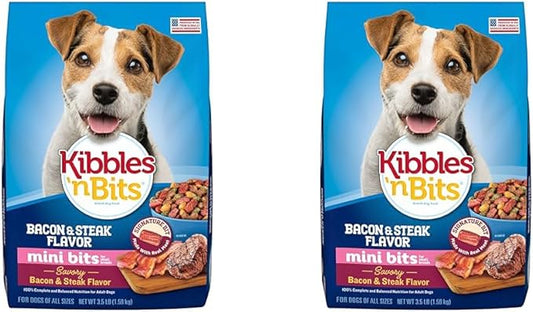 Kibbles 'n Bits Mini Bits Small Breed Savory Bacon & Steak Flavor Dry Dog Food, 3.5 lb. Bag (Pack of 2)