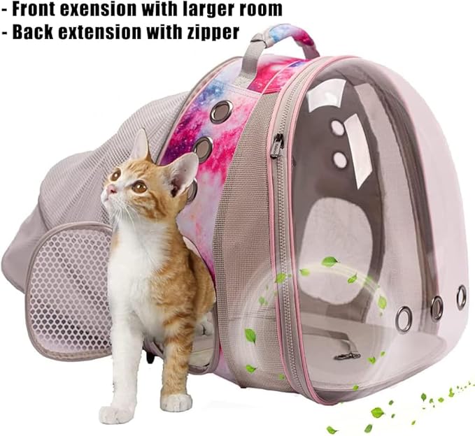 Dual Expandable Cat Backpack Carrier, Fit up to 20 lbs, Galaxy Theme Printed Artwork with Front and Back Extension Pet Carrier Backpack for Carrying Large Fat Cat and Small Puppy Book Bag