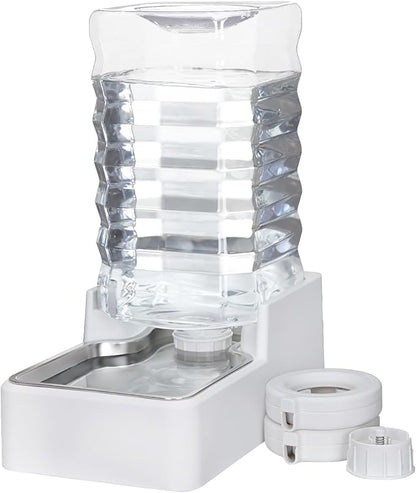 Sfozstra 9L Upgraded Dog Water Bowl Dispenser, Stainless Steel Bowl, Automatic Gravity Cat Water Dispenser, BPA-Free, Large Capacity Water Dispenser with Two Caps and Filters(White,9L+)