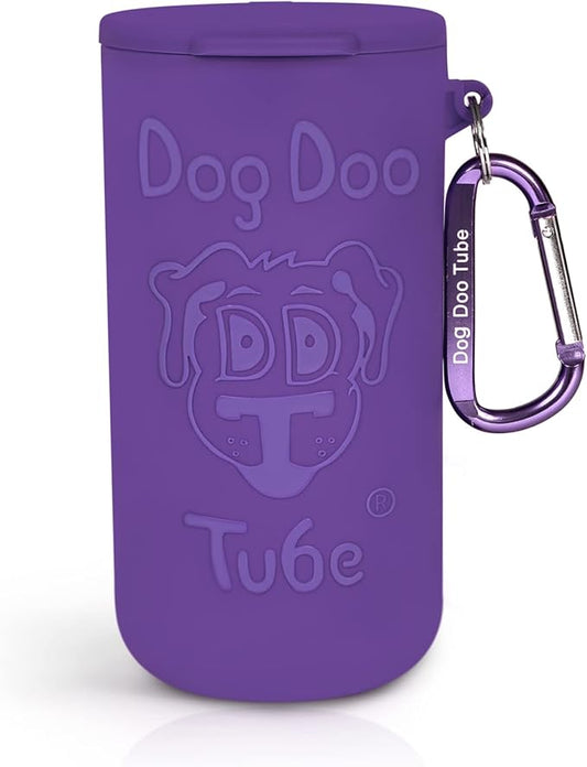 Dog Doo Tube Reusable Dog Poop Holder For Dog Walkers - Carries Used Dog Poop Bags - Tight Fitting Lid Keeps in Odors - Dog Waste Carrier - Attachable to Dog Leash, Harness or Waist (XLarge, Purple)