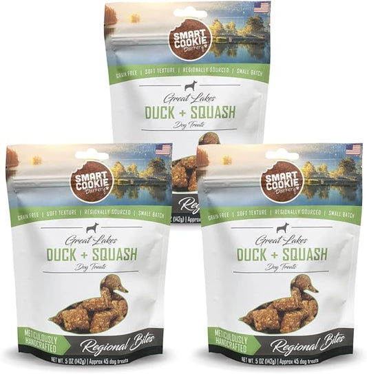 All Natural Dog Treats - Duck & Squash - Training Treats for Dogs & Puppies with Allergies, Sensitive Stomachs - Soft Dog Treats, Chewy, Grain Free, Made in USA - 5oz, Pack of 3