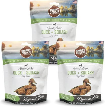 All Natural Dog Treats - Duck & Squash - Training Treats for Dogs & Puppies with Allergies, Sensitive Stomachs - Soft Dog Treats, Chewy, Grain Free, Made in USA - 5oz, Pack of 3