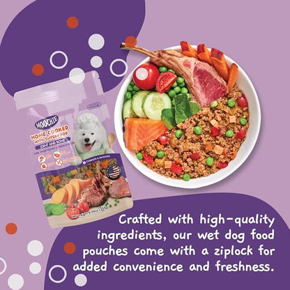MOOCHIE Home Cooked Superfood Natural Wet Dog Food Recipe - Joint & Bone - Made with Lamb, Sweet Potato and Spinach - No Added Preservatives or Artificial Flavoring - 9 oz x 6 Pouches