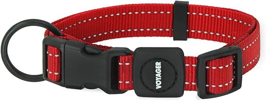 Best Pet Supplies Reflective Dog Collar with Adjustable Length, Heavy-Duty Buckle, and Strong Leash D-Ring, Training, Walking, Jogging Accessory for Small, Medium, and Large Breeds - Red, L