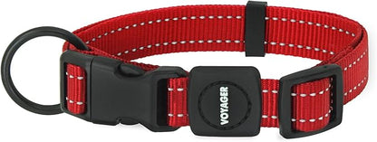 Best Pet Supplies Reflective Dog Collar with Adjustable Length, Heavy-Duty Buckle, and Strong Leash D-Ring, Training, Walking, Jogging Accessory for Small, Medium, and Large Breeds - Red, M