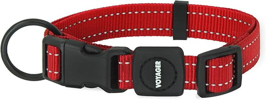 Best Pet Supplies Reflective Dog Collar with Adjustable Length, Heavy-Duty Buckle, and Strong Leash D-Ring, Training, Walking, Jogging Accessory for Small, Medium, and Large Breeds - Red, M