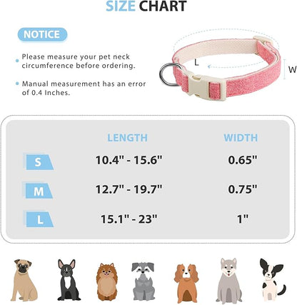 Dog Collar with QR Code ID Tag, Heavy Duty Dog Collars Cotton Hemp Durable Comfortable Padded, Personalized Lost and Found Name Tags, Fits for Small Medium Large Dogs (Pink,M)