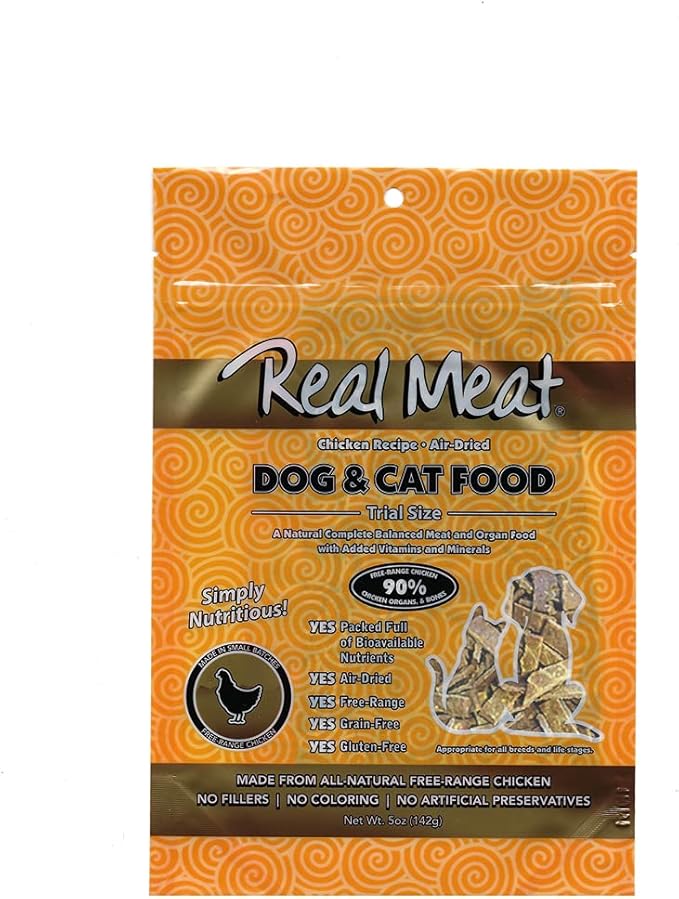 Real Meat Air Dried Cat Food & Dog Food w/Real Chicken - 5oz of USA-Crafted Grain-Free Dry Dog & Cat Food Sourced from Free-Range, Cage-Free Chicken - All Natural, High Protein Pet Food