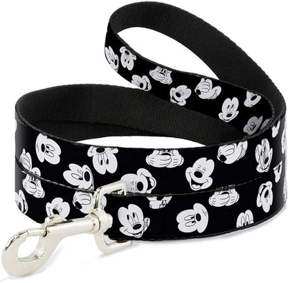 Buckle-Down Pet Leash - Mickey Mouse Expressions Scattered Black/White - 6 Feet Long - 1.5" Wide