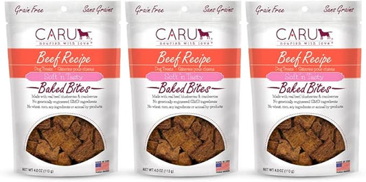 Caru - Soft n’ Tasty Baked Bites - Beef Bites Dog Treats - Flavorful Training Treats - 4 oz bags - Pack of 3