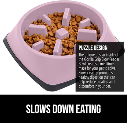 Gorilla Grip Slow Feeder Dog and Cat Bowls, Interactive Puzzle Toy for Dogs and Cats Food Training, Keeps Pets Busy and Prevents Puppy Overeating, Large, Small Breeds, 100% BPA Free, 2 Cup Pink