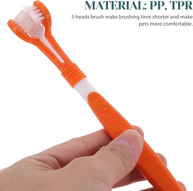 POPETPOP 5pcs 3-Sided Dog Toothbrush Cat Teeth Cleaning Brush Handle Toothbrushes Dental Care for Pets Puppy Kitten