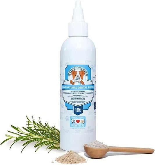 Pawtitas Natural Dog Toothpaste Powder Prevents Tartar Plaque Gum Disease Bad Breath a Natural Pet Dental Care and breath freshener for Dogs 4 OZ Bottle