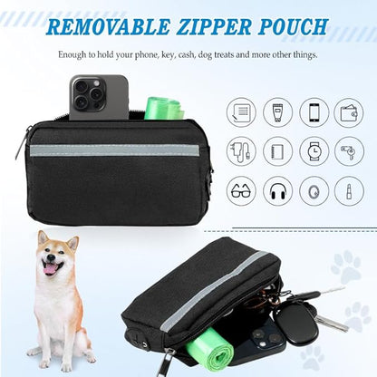 Hands Free Dog Leash with Zipper Pouch, Waist Dog Running Leash with Adjustable Waist Belt and Dual Handle, Reflective Bungee Hands Free Leash for Medium to Large Dogs (Fluorescent green)