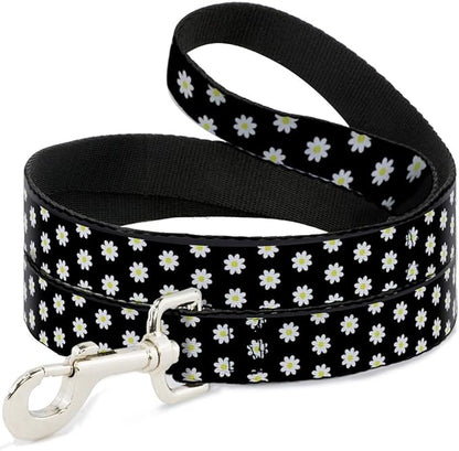 Buckle-Down Dog Leash Daisies Scattered Black White Yellow 6 Feet Long 1.0 Inch Wide