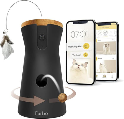 Furbo 360° Cat Camera + Nanny Bundle: Home Security & Cat Safety Alerts, Rotating Pet Treat Dispenser Camera with Speaker, Smart Home Indoor Cam w Phone App (Additional Subscription Required at Setup)