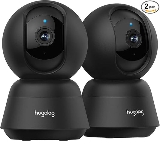 Hugolog 4K 8MP Indoor Pan/Tilt Security Camera with Auto-Focus(2pcs),Ideal for Baby Monitor/Pet Camera/Home Security,Starlight Color Night Vision,Human/Pet AI,Noise Reduction,US Cloud,Works with Alexa