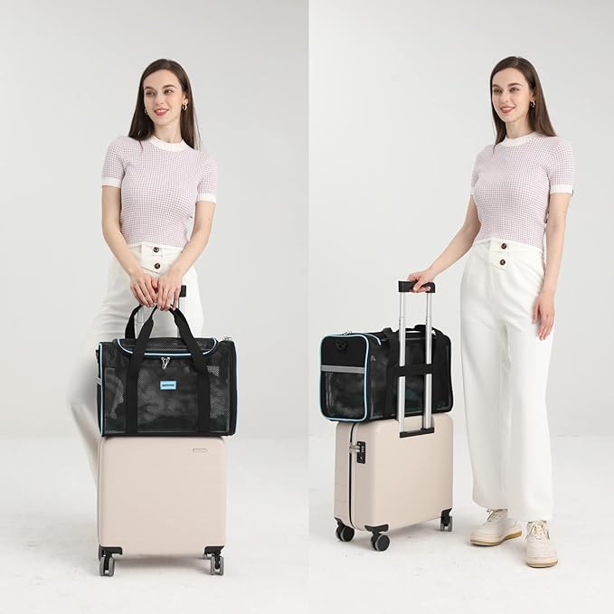 Frame Soft Surface pet Carrier, cat, Dog and Rabbit Airline-Approved pet Transport Carrier, Non-Collapse Deformation and Safety Special Zipper Hook Design.