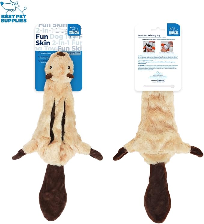 Best Pet Supplies Stuffing Free Squeaky Dog Toys for Small Dogs, Medium Dogs, and Large Dogs, Durable, Best Dog Chew Toy for Teething Puppy, Indoor Play, Holds Plastic Bottle - Squirrel, Medium