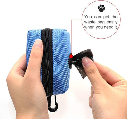 SLSON Pet Waste Bag Dispenser Zippered Pouch,Portable Dog Poop Bag Holder Leash Attachment Lightweight Fabric Bags (Blue)