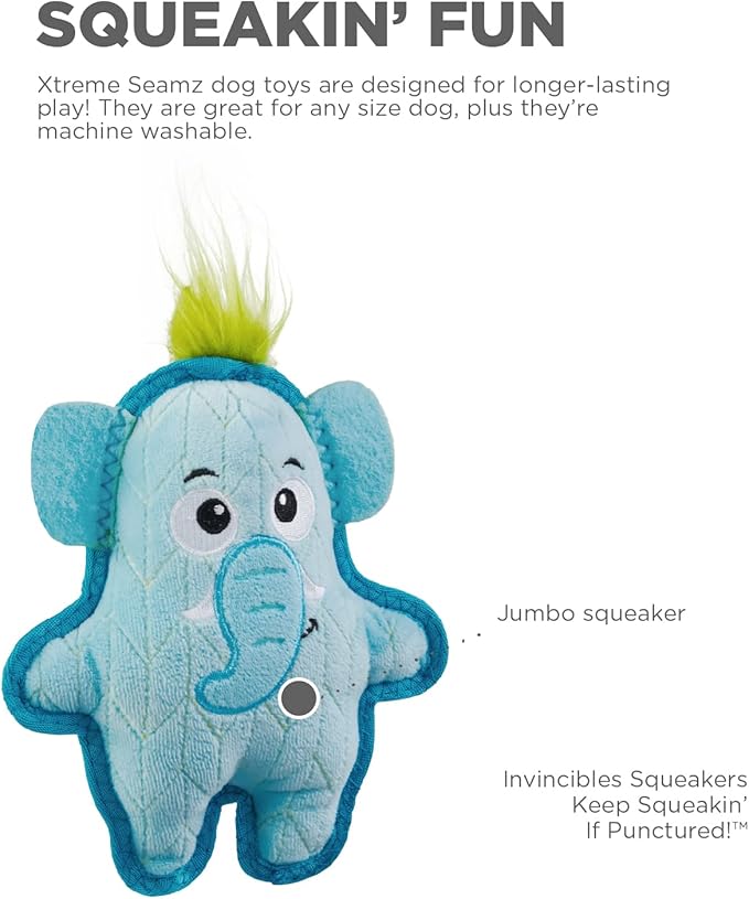 Outward Hound Xtreme Seamz Elephant Squeaky Durable Dog Toy