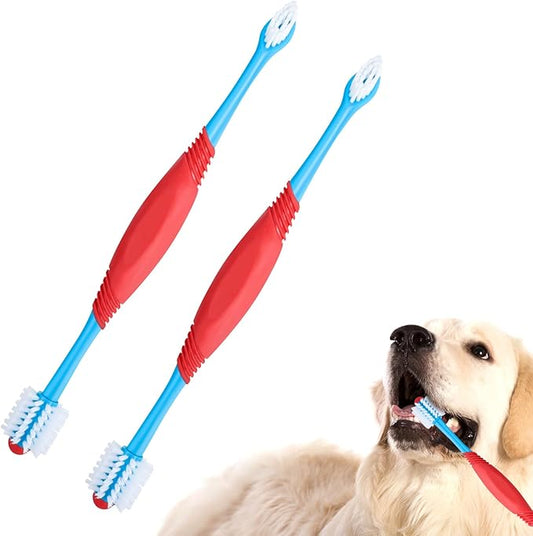 2PCS Dog Toothbrush 360 Degree Dog Tooth Brush, Dual Head Dog Tooth Brushing Kit Non Slip Toothbrush for Dogs and Cat Teeth Clean Pet Toothbrush Dental Care