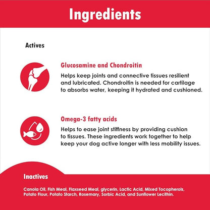 Triple Strength Hypo-Allergenic Soft Chews for Dogs - Hip and Joint Support Supplement with Glucosamine, Chondroitin, & MSM - Made in The USA - 120 Soft Chews
