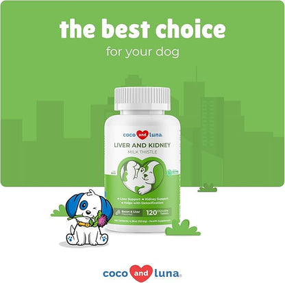 Milk Thistle for Dogs - 120 Chewable Tablets - Silymarin - Liver and Kidney Support for Dogs with EPA & DHA - Detox for Dogs - Liver Supplement for Dogs with Choline and L-Arginine