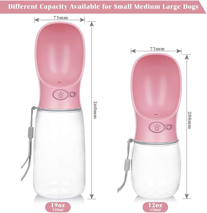 Dog Water Bottle, Lightweigh, Portable Travel Dog Water Dispenser, Puppy Drinking Bowl for Outdoor Walking and Hiking, Puppy Essentials, Dog Stuff - Pet Accessories(12oz, Pink)