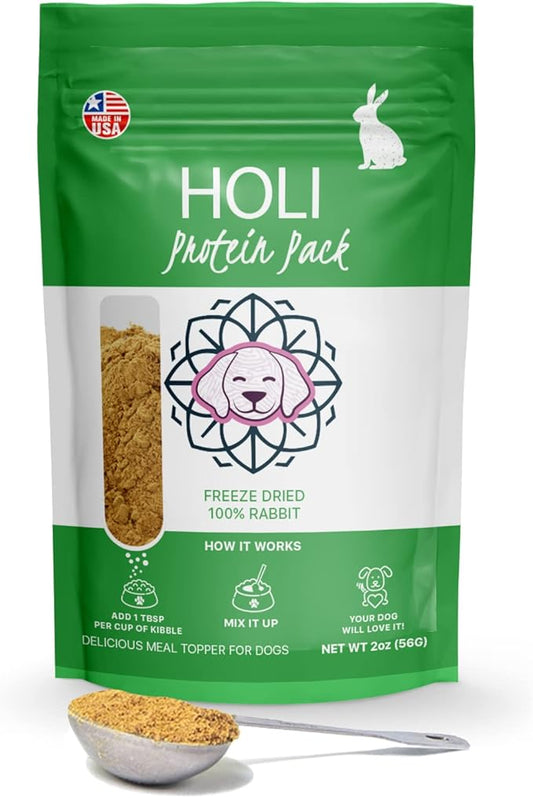 HOLI Rabbit Single Ingredient Dog Food Protein Topper - Made in USA – Human-Grade Freeze Dried Dog Food Mix in Topping – Grain Free, Gluten Free – 100% All Natural - 2oz