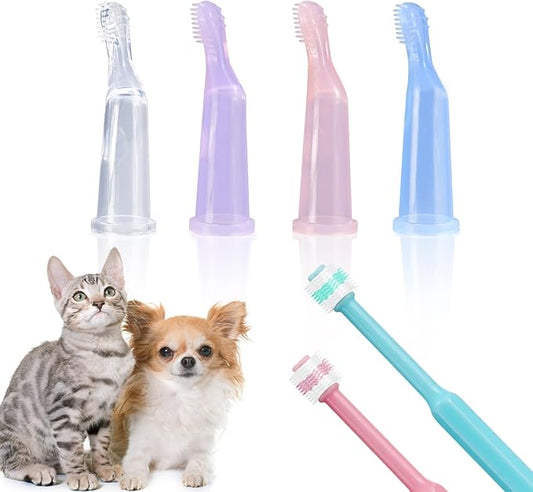 Pet Dental Care Kit | Cat Finger Toothbrush | Small Dogs & Cats | Secure Grip Thumb Brushes | Gentle Silicone Bristles | Anti-Bite & Extended Design