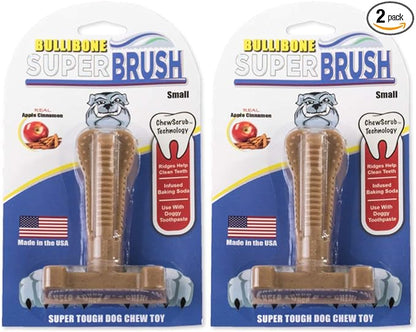 Bullibone SuperBrush: Dog Teeth Cleaning Brushing Toothbrush Stick - Long Lasting Nylon Apple Cinnamon Chew Toy for Oral Care and Dental Health