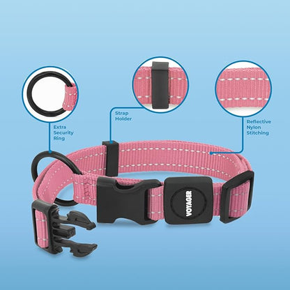 Voyager Reflective Dog Leash Collar Set with Neoprene Handle Supports Small, Medium, and Large Breed Puppies, Cute and Heavy Duty for Walking, Running, and Training - Pink, M